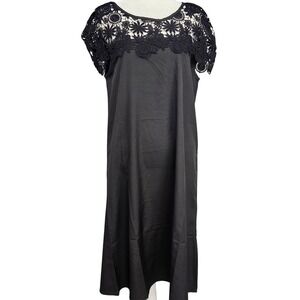 FHQ Collection Womens Blk Crochet Lace Neckline Cap Sleeve Shift Dress S 1133933